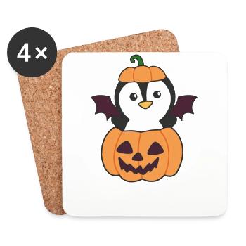 Pingouin Happy Halloween Pumpkin Bat Costume - Dessous de verre (lot de 4) - blanc - Devant