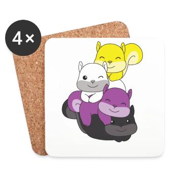 Nonbinary Flag Pride LGBTQ Cute Squirrel - Coasters (set of 4) - white - Front