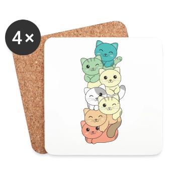 Genderfloren Flag Pride LGBTQ Cat Tower - Coasters (set of 4) - white - Front