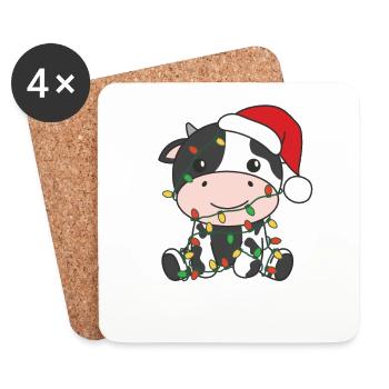 Vache Noël Animaux d’hiver Vache - Dessous de verre (lot de 4) - blanc - Devant