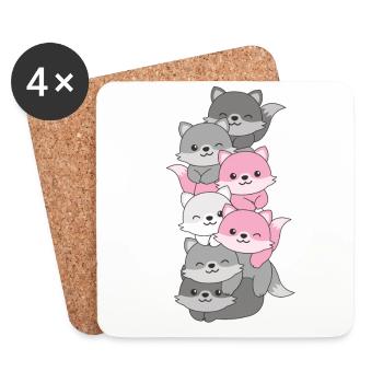 Demigirl Flag Pride LGBTQ Cute Fox Stack - Coasters (set of 4) - white - Front