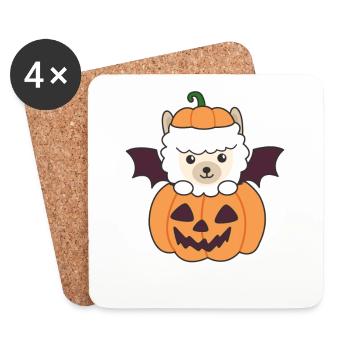 Alpaga Happy Halloween Pumpkin Bat Costume - Dessous de verre (lot de 4) - blanc - Devant