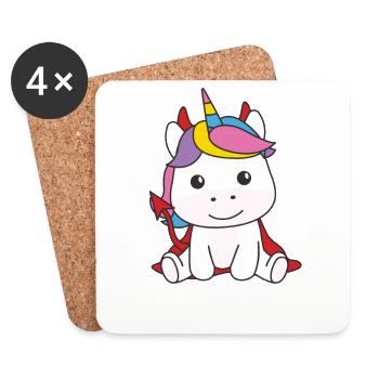 Licorne Joyeux costume de diable d’Halloween - Dessous de verre (lot de 4) - blanc - Devant