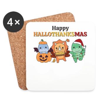 Happy Hallothanksmas Dino Weihnachts Dinos - Untersetzer (4er-Set) - Weiß - Vorne