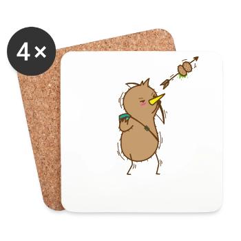 Kiwi avec arc et flèche Oiseau et fruit - Dessous de verre (lot de 4) - blanc - Devant
