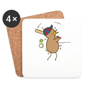 Kiwi joue au baseball oiseau et aux fruits - Dessous de verre (lot de 4) - blanc - Devant