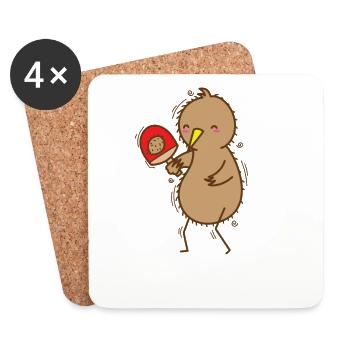 Kiwi jouant au ping-pong avec un oiseau kiwi - Dessous de verre (lot de 4) - blanc - Devant