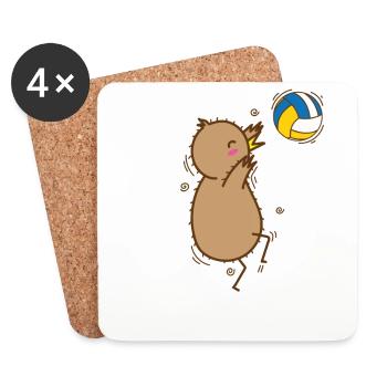 Volleyball Kiwi Oiseau et Fruit - Dessous de verre (lot de 4) - blanc - Devant