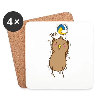 Volleyball Kiwi Bird et Kiwi Fruit - Dessous de verre (lot de 4) - blanc - Devant