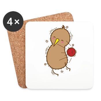 Un oiseau kiwi joue au ballon-chasseur avec des kiwis - Dessous de verre (lot de 4) - blanc - Devant