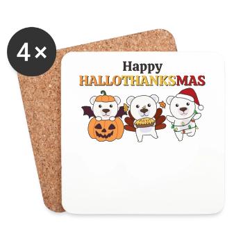 Happy Hallothanksmas Polar Bear Christmas Polar Bears - Coasters (set of 4) - white - Front