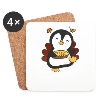 Tenue du jour de Thanksgiving Pingouin à la tarte - Dessous de verre (lot de 4) - blanc - Devant