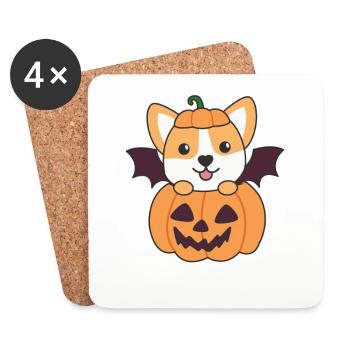 Corgi Happy Halloween Pumpkin Bat - Dessous de verre (lot de 4) - blanc - Devant