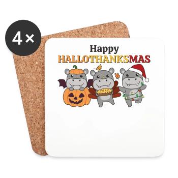 Joyeux Hallothanksmas Hippo Christmas Hippos - Dessous de verre (lot de 4) - blanc - Devant