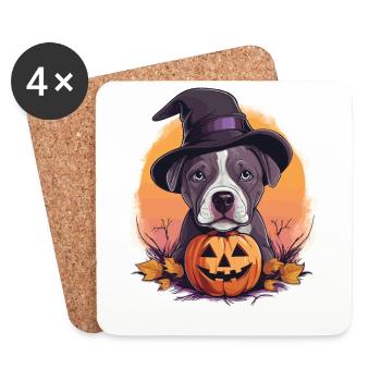 Halloween Hexenhut Kürbis Hund American Staffie - Untersetzer (4er-Set) - Weiß - Vorne