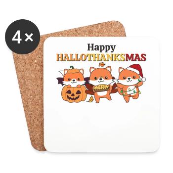 Happy Hallothanksmas Fox Christmas Foxes - Coasters (set of 4) - white - Front