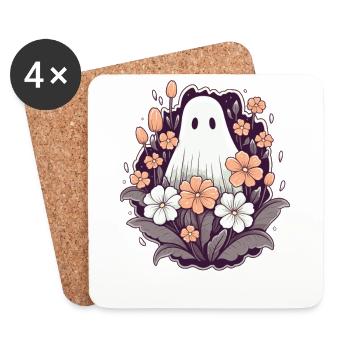 Halloween Groovy Ghost Hippie Fleurs Vintage - Dessous de verre (lot de 4) - blanc - Devant