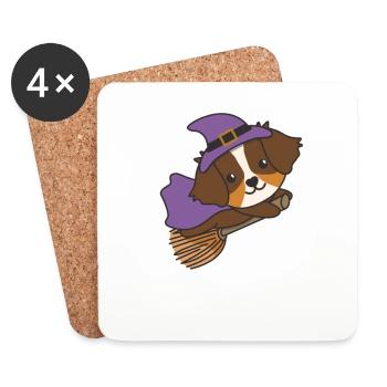Australian Shepherd Halloween Hexe Kinder Hexen - Untersetzer (4er-Set) - Weiß - Vorne