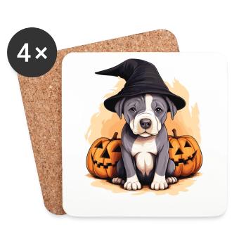 Halloween Hexenhut Kürbis Hund American Staffie - Untersetzer (4er-Set) - Weiß - Vorne