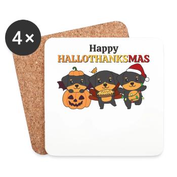 Happy Hallothanksmas Rottweiler Weihnachts Hunde - Untersetzer (4er-Set) - Weiß - Vorne