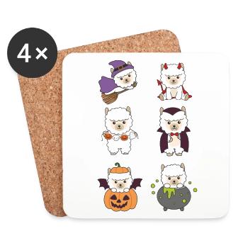 Alpaga Halloween Diable Citrouille Vampire Costume - Dessous de verre (lot de 4) - blanc - Devant