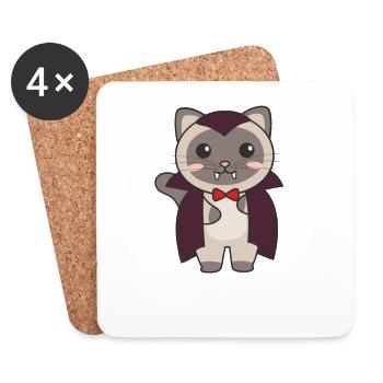 Chat siamois Happy Halloween Mignon Costume de Vampire - Dessous de verre (lot de 4) - blanc - Devant