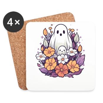Halloween Groovy Maman Fantôme Hippie Fleurs Vintage - Dessous de verre (lot de 4) - blanc - Devant