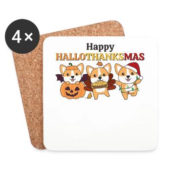 Happy Hallothanksmas Corgi Weihnachts Hunde - Untersetzer (4er-Set) - Weiß - Vorne