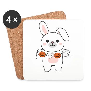 Bunny Happy Halloween Pumpkin Ghost Costume - Coasters (set of 4) - white - Front
