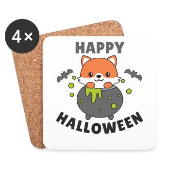 Fox Happy Halloween Witch's Cauldron Bat - Coasters (set of 4) - white - Front