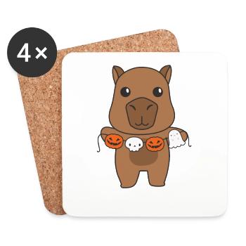 Capybara Happy Halloween Kürbis Geist Kostüm - Untersetzer (4er-Set) - Weiß - Vorne