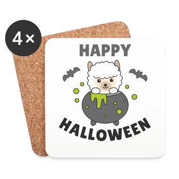 Chauve-souris chaudron de sorcière d'Alpaga Happy Halloween - Dessous de verre (lot de 4) - blanc - Devant