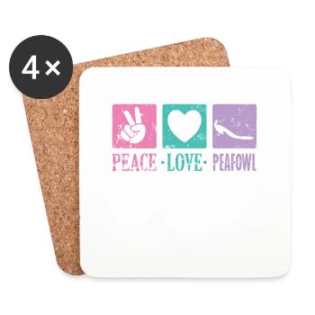 Peace Love Paafowl Plumage Oiseau Faisan - Dessous de verre (lot de 4) - blanc - Devant