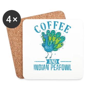 Café et zoo d’oiseaux de paon indien - Dessous de verre (lot de 4) - blanc - Devant