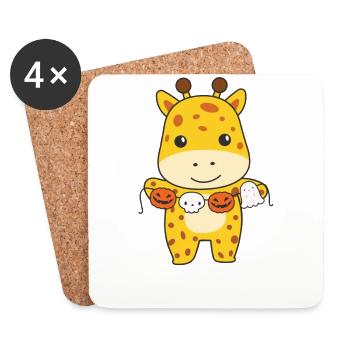 Girafe Joyeux costume fantôme de citrouille d’Halloween - Dessous de verre (lot de 4) - blanc - Devant
