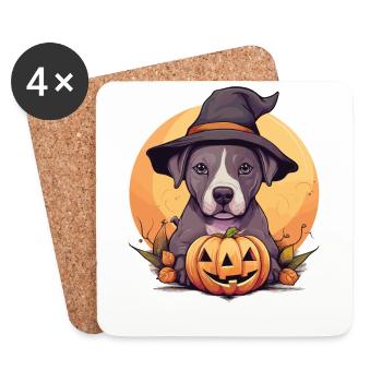 Halloween Hexenhut Kürbis Hund American Staffie - Untersetzer (4er-Set) - Weiß - Vorne