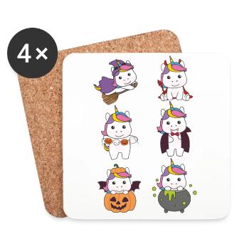 Licorne Halloween Diable Citrouille Vampire Costume - Dessous de verre (lot de 4) - blanc - Devant