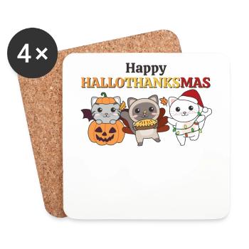 Happy Hallothanksmas Katze Weihnachts Katzen - Untersetzer (4er-Set) - Weiß - Vorne