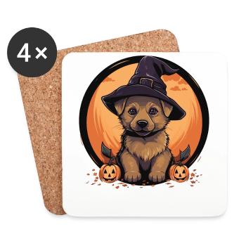 Halloween Witch Hat Pumpkin Dog German - Coasters (set of 4) - white - Front