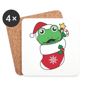 Grenouille Noël Neige Hiver Animaux Grenouille - Dessous de verre (lot de 4) - blanc - Devant