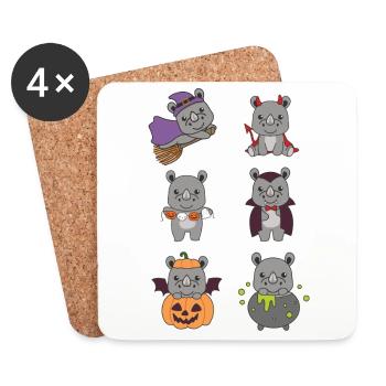 Rhinocéros Halloween Devil Pumpkin Vampire Costume - Dessous de verre (lot de 4) - blanc - Devant