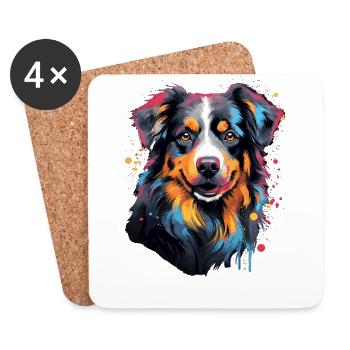 Watercolor Colorful Australian Shepherd - Coasters (set of 4) - white - Front