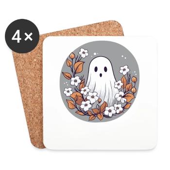Halloween Groovy Ghost Hippie Fleurs Vintage - Dessous de verre (lot de 4) - blanc - Devant