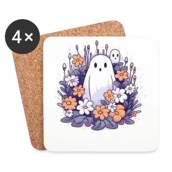 Halloween Groovy Maman Fantôme Hippie Fleurs Vintage - Dessous de verre (lot de 4) - blanc - Devant