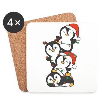 Pinguin Weihnachtsbaum Weihnachts Tiere Pinguine - Untersetzer (4er-Set) - Weiß - Vorne