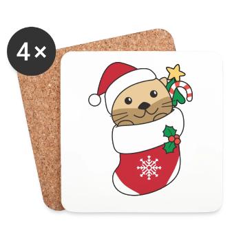 Otter Christmas Snow Winter Animals Otter - Coasters (set of 4) - white - Front