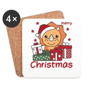 Triceratops cadeau de Noël Animaux d’hiver - Dessous de verre (lot de 4) - blanc - Devant