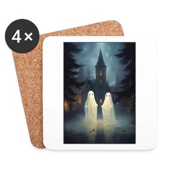 Vintage Ghost Church Cemetery Gothic Halloween - Coasters (set of 4) - white - Front