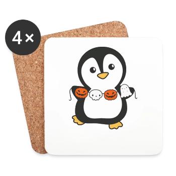 Penguin Happy Halloween Pumpkin Ghost Costume - Coasters (set of 4) - white - Front