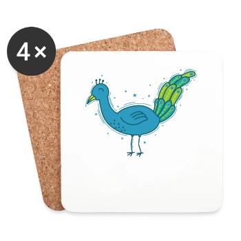 Plumes d’oiseaux colorés d’animaux animaux de paon - Dessous de verre (lot de 4) - blanc - Devant